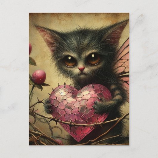 Kat Fairy Roze Hart Brambles Briefkaart (Voorkant)