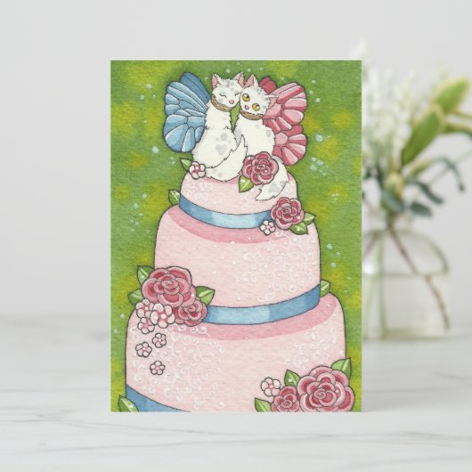 Kat Fairy Wedding Cake Topper Invitation Kaart (Staand voorkant)