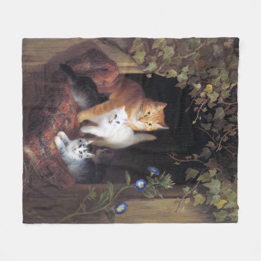 Kat Familie en Ivy Leaf van Henriette Ronner-Knip Fleece Deken (Voorkant (Horizontaal))