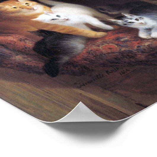 Kat Familie en Ivy Leaf van Henriette Ronner-Knip Poster (Hoek)