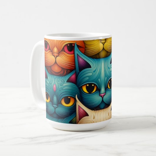 Kat Familie Kleurrijke Whimsical 2 Koffiemok (Voorkant links)