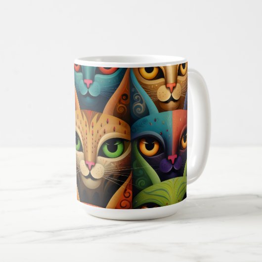 Kat Familie Kleurrijke Whimsical 2b Koffiemok (Voorkant rechts)