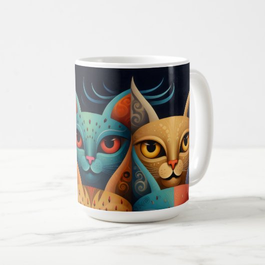 Kat Familie Kleurrijke Whimsical 2c Koffiemok (Voorkant rechts)