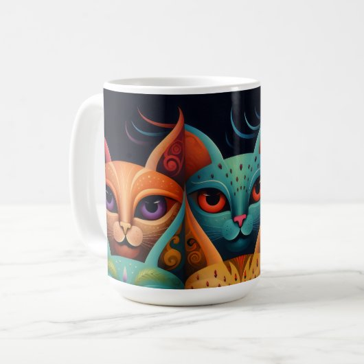 Kat Familie Kleurrijke Whimsical 2c Koffiemok (Voorkant links)