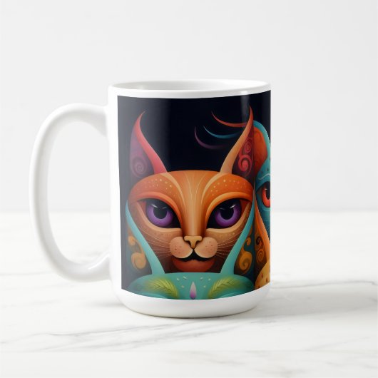 Kat Familie Kleurrijke Whimsical 2c Koffiemok (Links)