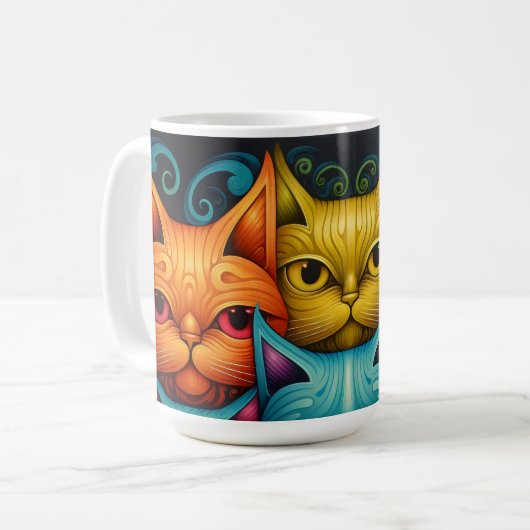 Kat Familie Kleurrijke Whimsical 3 Koffiemok (Voorkant links)