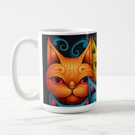 Kat Familie Kleurrijke Whimsical 3 Koffiemok (Links)