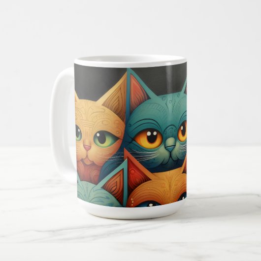 Kat Familie Kleurrijke Whimsical 4c Koffiemok (Voorkant links)