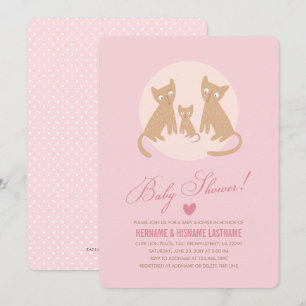 Kat Familie Roze Baby shower Invite Girl Kaart