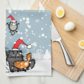 Kat familieportret in sneeuw theedoek (Quarter Fold)