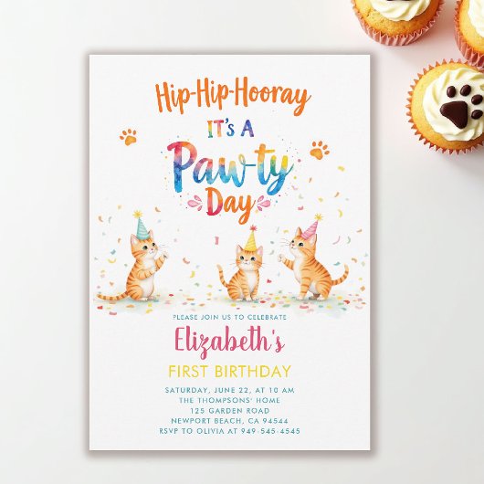 Kat Feestje Speelse Kittens Kinderen Cute 1e Verja Kaart