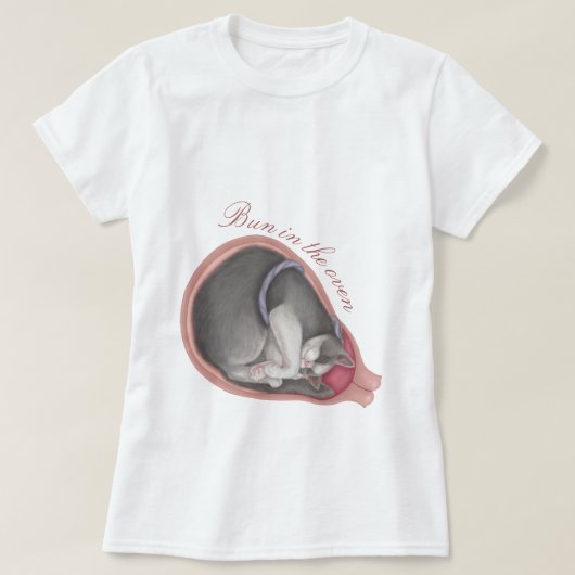 Kat Fetus-Bun in de oven T-shirt (Design voorkant)