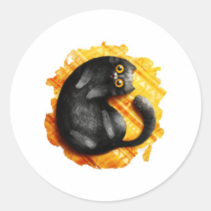 Kat Fijne glimlach zwarte kat op een gele tapijt Ronde Sticker