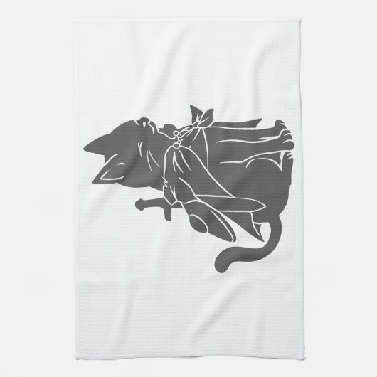 Kat-filhouet van kleur - Kies achtergrondkleur Theedoek (Verticaal)