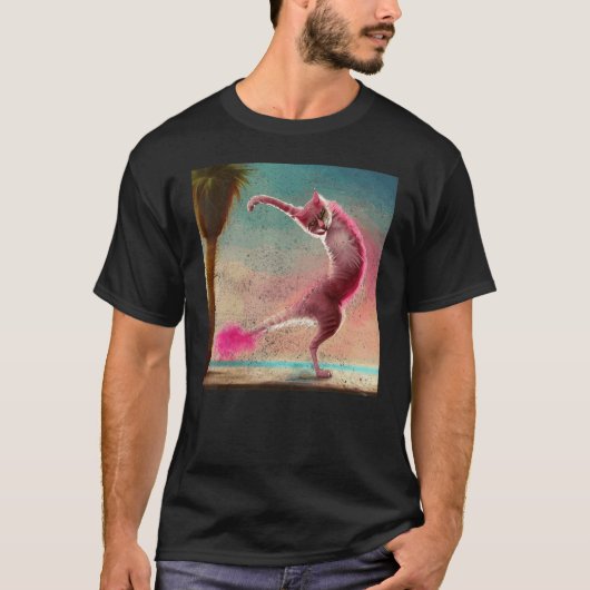 Kat Flamingo Dabbing Dans T-shirt (Voorkant)