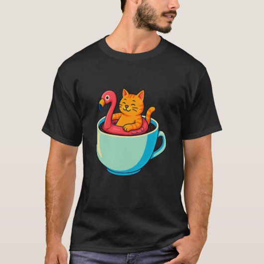 Kat Flamingo Floatie Koffiekop Grappige Chill Kitt T-shirt (Voorkant)