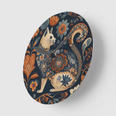 Kat folk art decoratie ronde klok (Hoek)