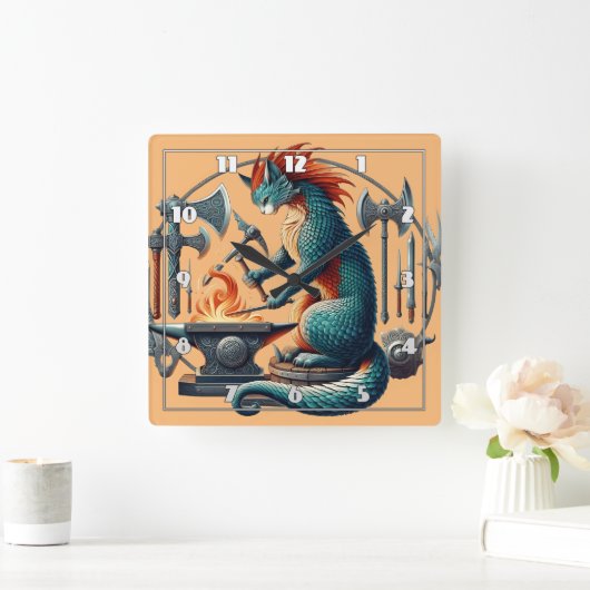 Kat Forging wapens bij een middeleeuws aambeeld Vierkante Klok (Huis)