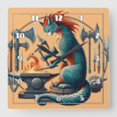 Kat Forging wapens bij een middeleeuws aambeeld Vierkante Klok (Voorkant)