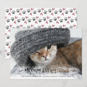 Kat Foto Besneeuwde Borstel Script MEOWY ALLES Feestdagenkaart