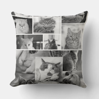Kat Foto Collage Kussen | Zwart en Witte Kat