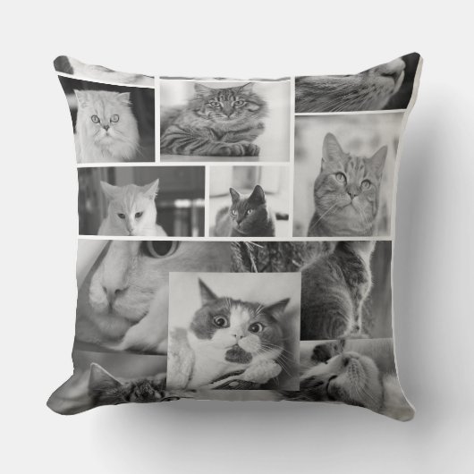 Kat Foto Collage Kussen | Zwart en Witte Kat (Voorkant)