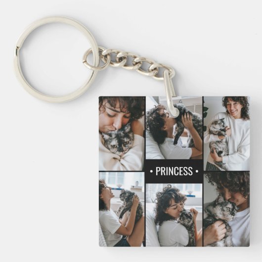 Kat Foto Collage Met Monogram Sleutelhanger (Voorkant)
