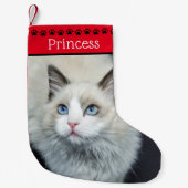 Kat Foto en naam | Rode zwarte verf Kleine Kerstsok (Voorkant)