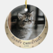 Kat Foto Golden Snowflake Metallic Kerstmis Keramisch Ornament (Achterkant)