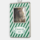 Kat Foto Groene Strepen Ingelijst Kerst Ornament (Links)