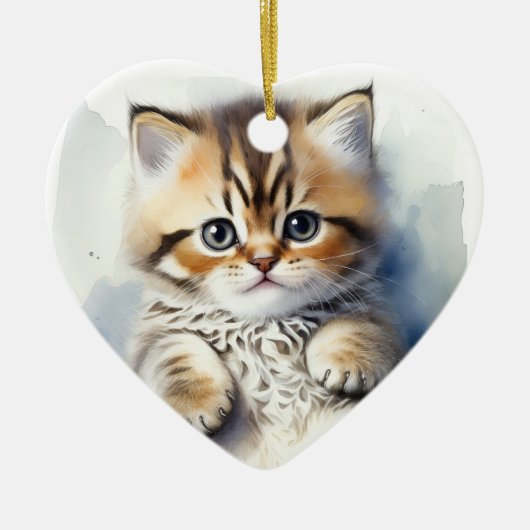 Kat Foto Hartvorm Keramisch Ornament (Voorkant)