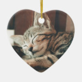 Kat Foto Meowy Kerstmis Rustic Heart Shape Keramisch Ornament (Voorkant)