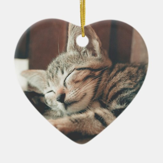 Kat Foto Meowy Kerstmis Rustic Heart Shape Keramisch Ornament (Voorkant)