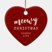 Kat Foto Meowy Kerstmis Rustic Heart Shape Keramisch Ornament (Achterkant)