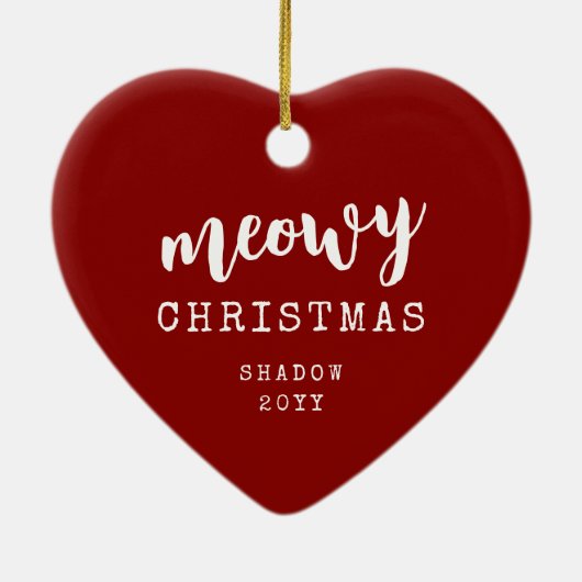 Kat Foto Meowy Kerstmis Rustic Heart Shape Keramisch Ornament (Achterkant)