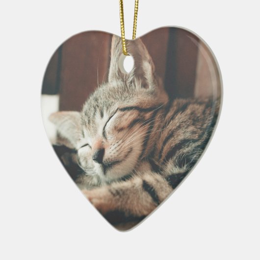 Kat Foto Meowy Kerstmis Rustic Heart Shape Keramisch Ornament (Links)