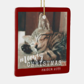 Kat Foto Meowy Kerstmis Rustic Red Keramisch Ornament (Rechts)