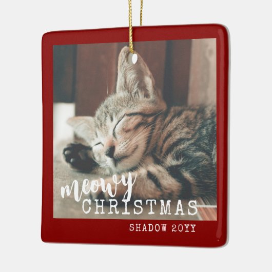 Kat Foto Meowy Kerstmis Rustic Red Keramisch Ornament (Links)