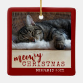 Kat Foto Meowy Kerstmis Rustic Red Keramisch Ornament (Achterkant)