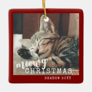 Kat Foto Meowy Kerstmis Rustic Red Keramisch Ornament