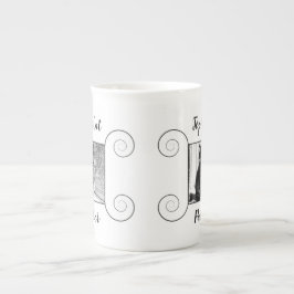 Kat foto met handgetekend lijst en jouw tekst porselein kop