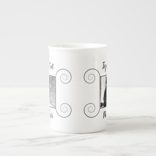 Kat foto met handgetekend lijst en jouw tekst porselein kop (Voorkant)