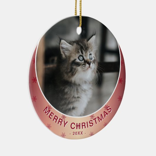 Kat Foto Red Snowflake Metallic Kerstmis Keramisch Ornament (Rechts)