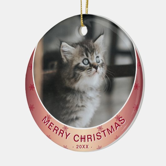 Kat Foto Red Snowflake Metallic Kerstmis Keramisch Ornament (Links)