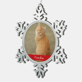 Kat Foto Rood Naam Eenvoudig geluid Tin Sneeuwvlok Ornament (Rechts)