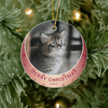 Kat Foto Rood Sneeuwvlok Metaalachtig Kerstmis