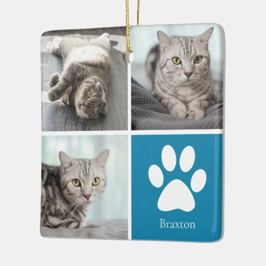 Kat-fotocollage Kute Blue-Kerstmis Keramisch Ornament (Links)