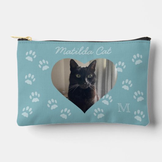 Kat Fotonaam Monogram Blauwgroen pootafdruk Etui (Voorkant)