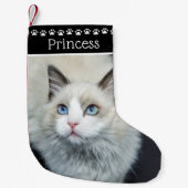 Kat Fotonaam Zwart en Witte Poot Prints Kleine Kerstsok (Voorkant)