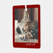 Kat Foto's Meowy Kerstmis Rustic Red Metalen Ornament (Voorkant links)